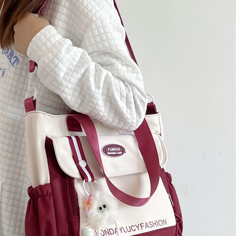 学生手提袋拎书袋女小学生补习袋帆布斜挎包初中生大容量上课包女