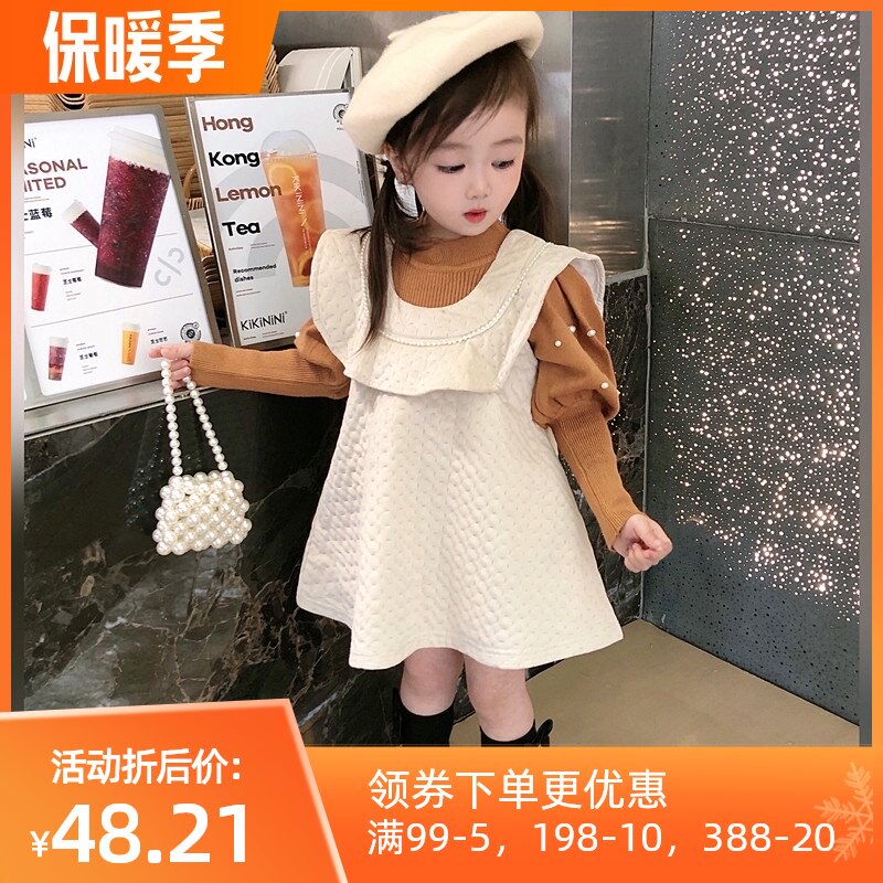 宝宝连衣裙秋冬新款洋气公主女童时尚甜美可爱法式白色背心裙冬季