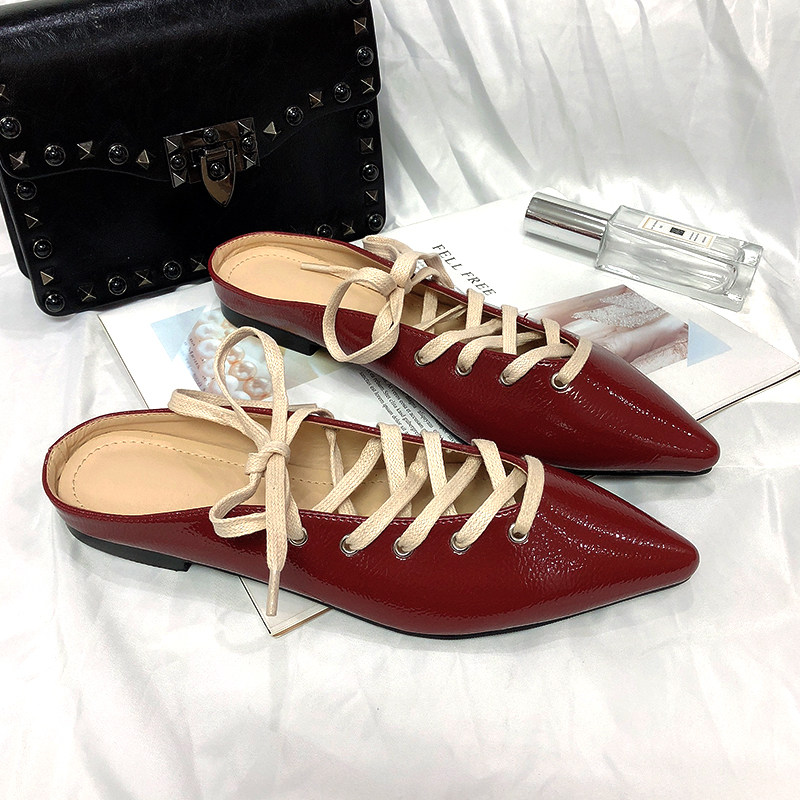 2021春季新款包头半拖鞋女外穿时尚尖头单鞋交叉绑带平底懒人凉鞋,女鞋,浅口单鞋,淘宝优惠券,粉丝福利购,淘宝优惠卷