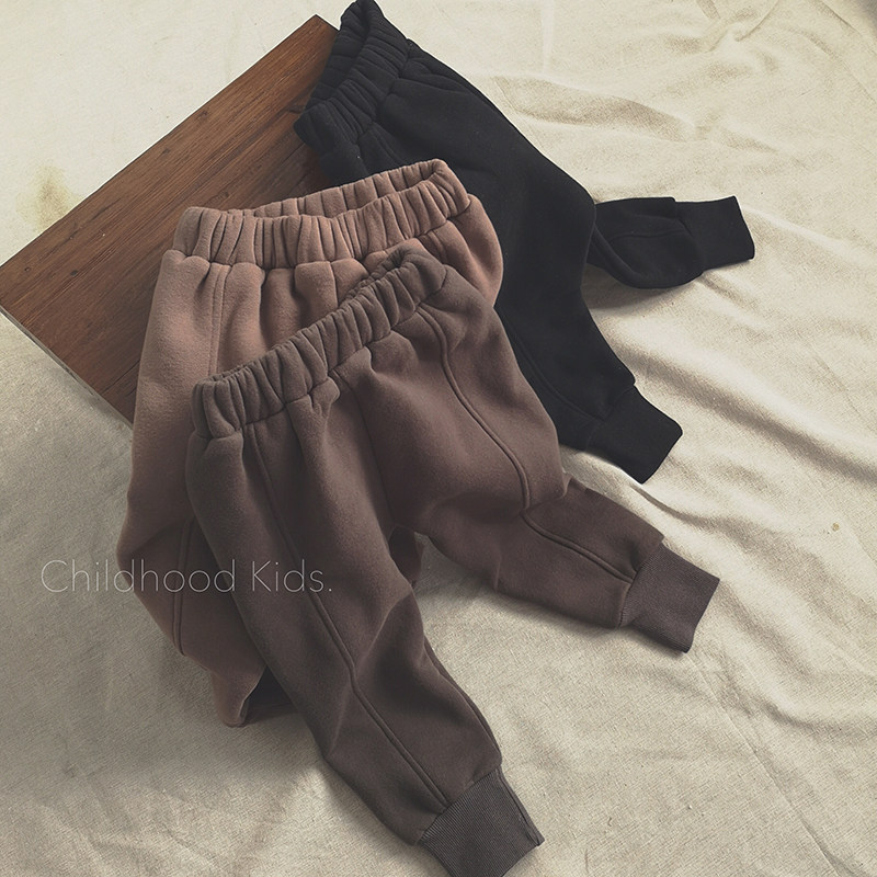 儿童加绒裤子男女童外穿冬季宽松洋气纯色2020新款保暖运动裤小孩