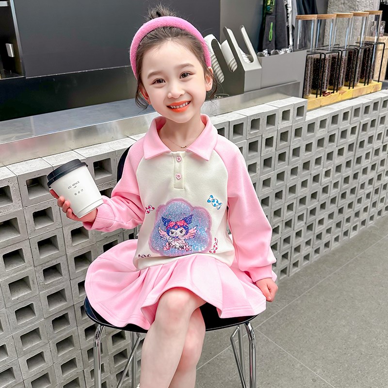 女童小女孩亮片卫衣裙子春秋款2024新款儿童女宝宝秋季秋装连衣裙