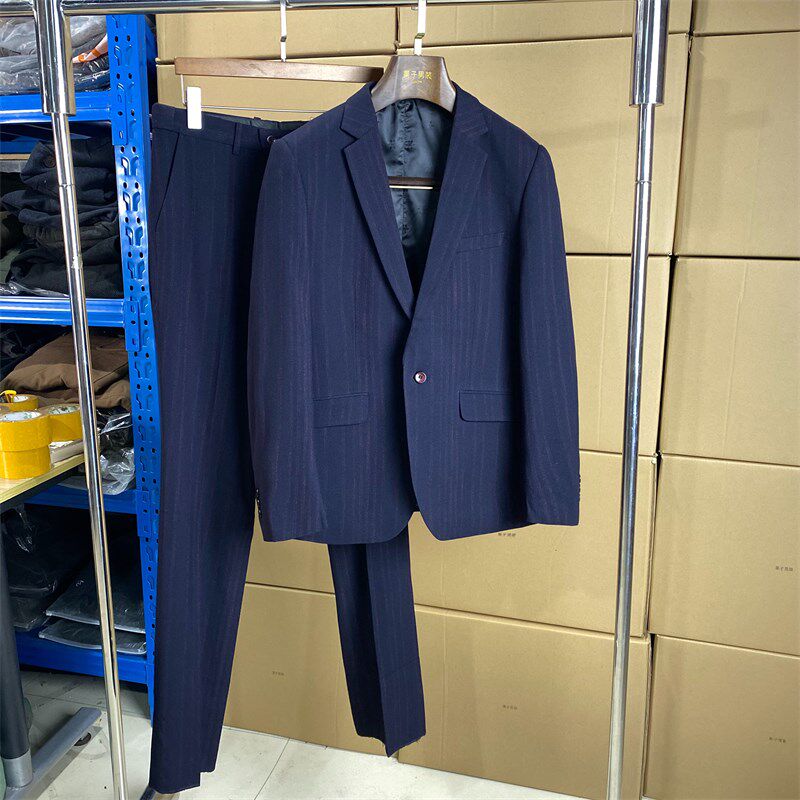 高端西服修身垂婚礼服西装竖条纹三件套西裤马甲男帅气G00L10