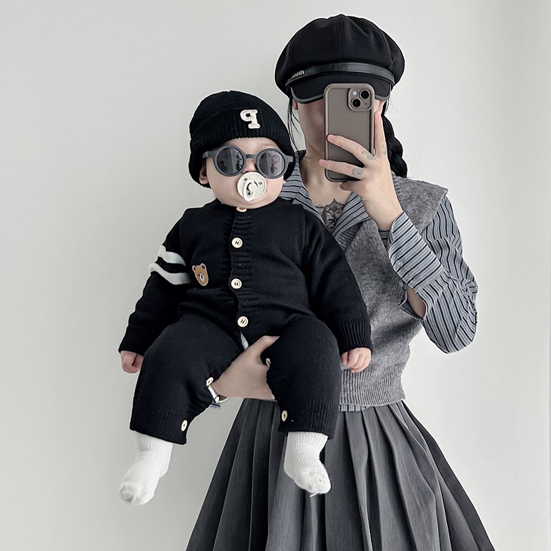 新生婴幼儿衣服春秋装针织开衫连体衣外套男宝宝外穿长袖毛衣爬服