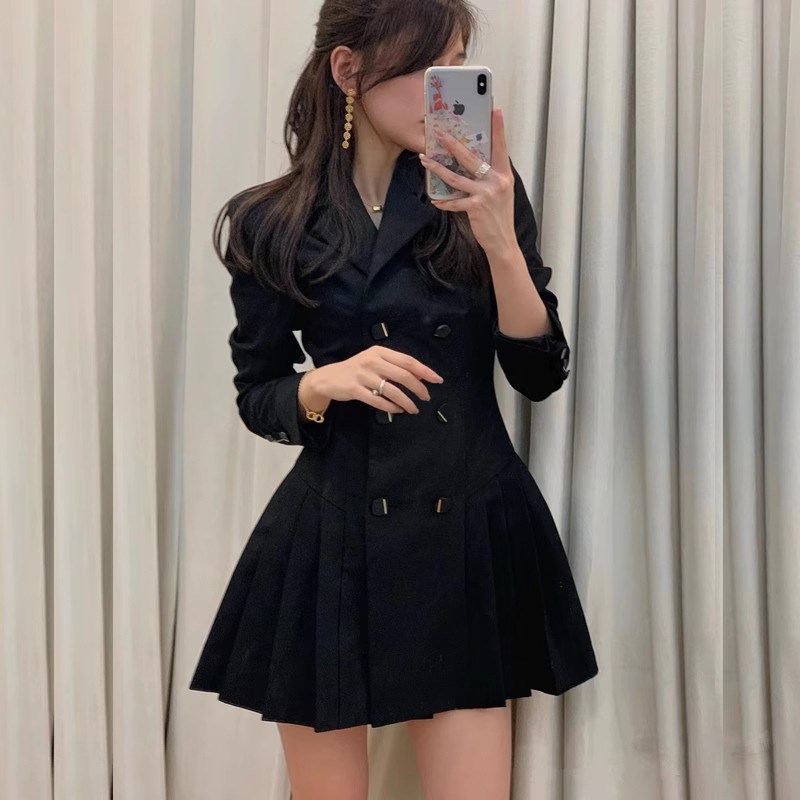 胖mm大码收腰高端西装连衣裙女秋装新款职业西服外套百褶裙200斤