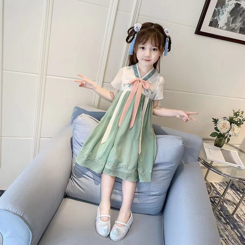 儿童汉服短袖夏季女童民族风小女孩裙子连衣裙薄款2022新款公主裙