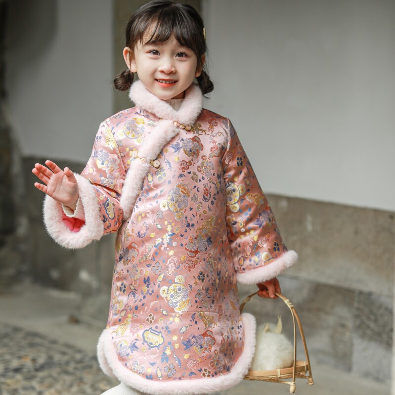 儿童冬季中国风童装女童旗袍裙子小孩拜年服女宝唐装洋装洋派