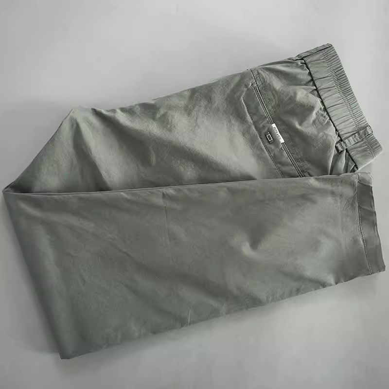 军绿色休闲裤男式夏季薄款时尚舒适直筒中腰中青年弹力九分小脚裤