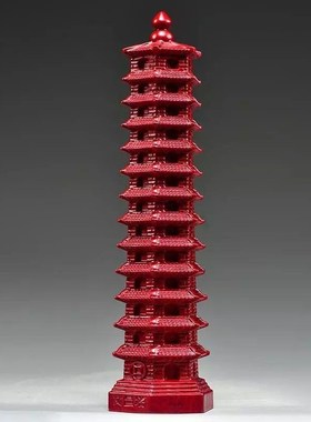 红色木雕十三层文昌塔摆件实木13层文昌塔客厅玄关书房装饰工艺品
