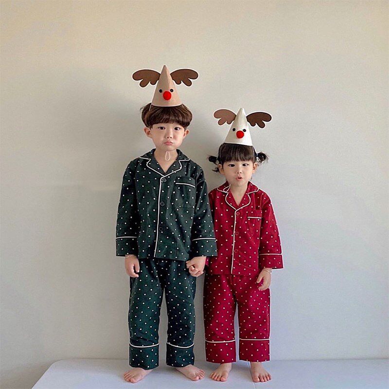 儿童睡衣男童春秋季纯棉磨毛婴儿宝宝圣诞长袖套装小孩女童家居服