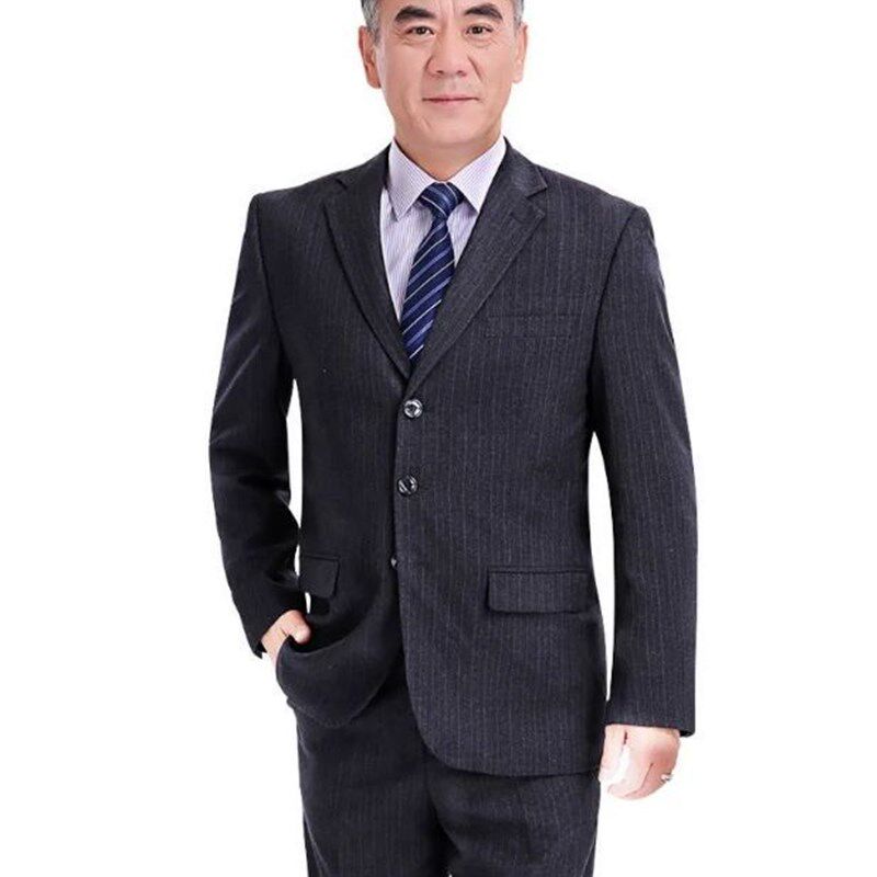 秋冬中老年西服条纹套装男士父亲喜爸中年爸爸装婚礼服婚宴大码男