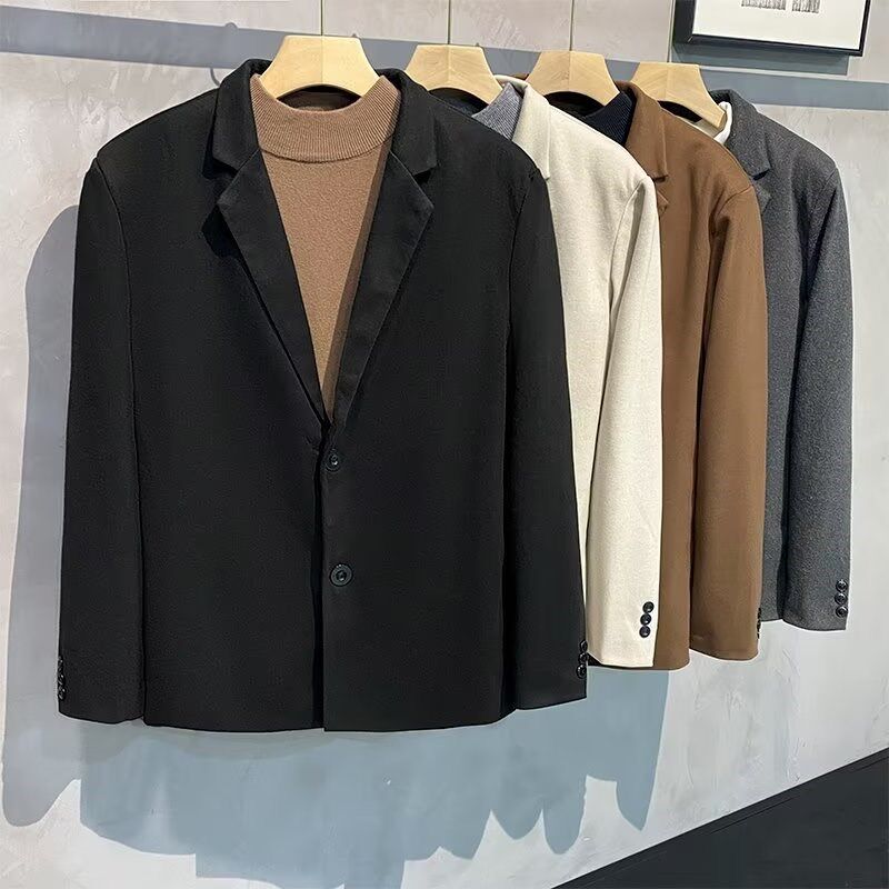 休闲西装套装毛呢子韩版潮流修身短款秋冬男士小西服单件上衣外套