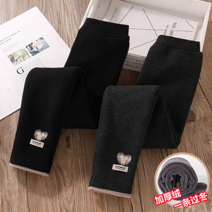女童冬天加绒裤子加厚保暖黑色炸街一体绒高腰弹力儿童内搭裤外穿