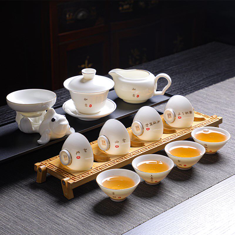 羊脂玉白瓷禅意功夫茶具套装品茗杯陶瓷茶杯家用简约小茶盏斗笠杯