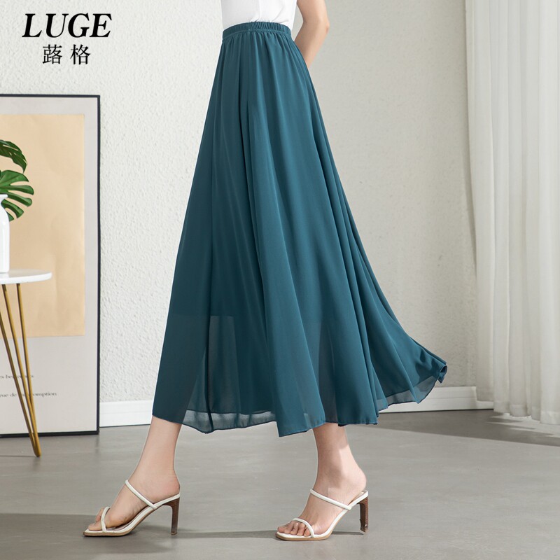 2025新款夏天薄款雪纺大摆裙子小个子半身裙女夏季中长款a字伞裙