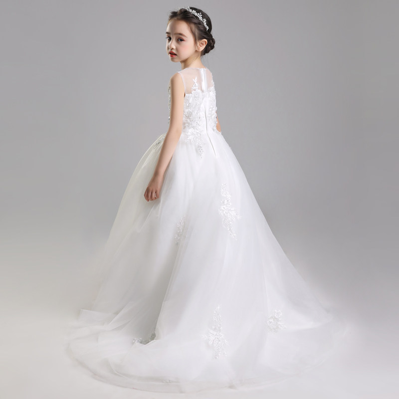 儿童晚礼服裙女童公主婚纱蓬蓬纱小孩拖尾主持模特走秀钢琴演出服