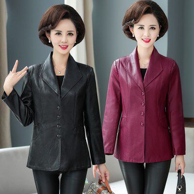 m12秋冬装妈妈装皮衣40薄款50岁外套pu皮夹克中老年人女a01皮装