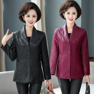 50岁外套pu皮夹克中老年人女a01皮装 皮衣40薄款 妈妈装 m12秋冬装