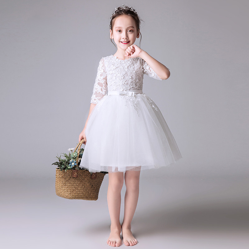 儿童晚礼服公主裙女童生日花童婚纱钢琴演出服表演白色主持人秋季