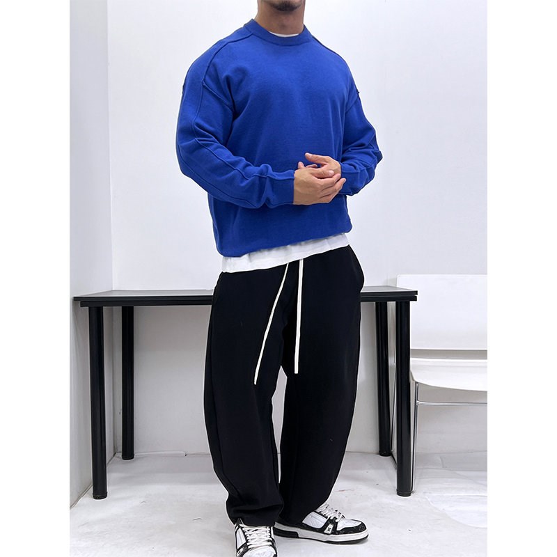 柔软不扎人!简约圆领套头毛衣毛线 线衫秋冬潮男显壮松弛感内搭弹