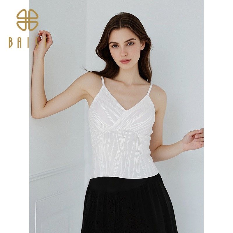 黑色吊带背心女2025新款内搭美背带胸垫高级白色无袖上衣夏外穿