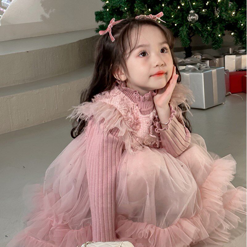女童连衣裙秋冬装加绒2023新款洋气宝宝公主裙儿童新年衣服背心裙