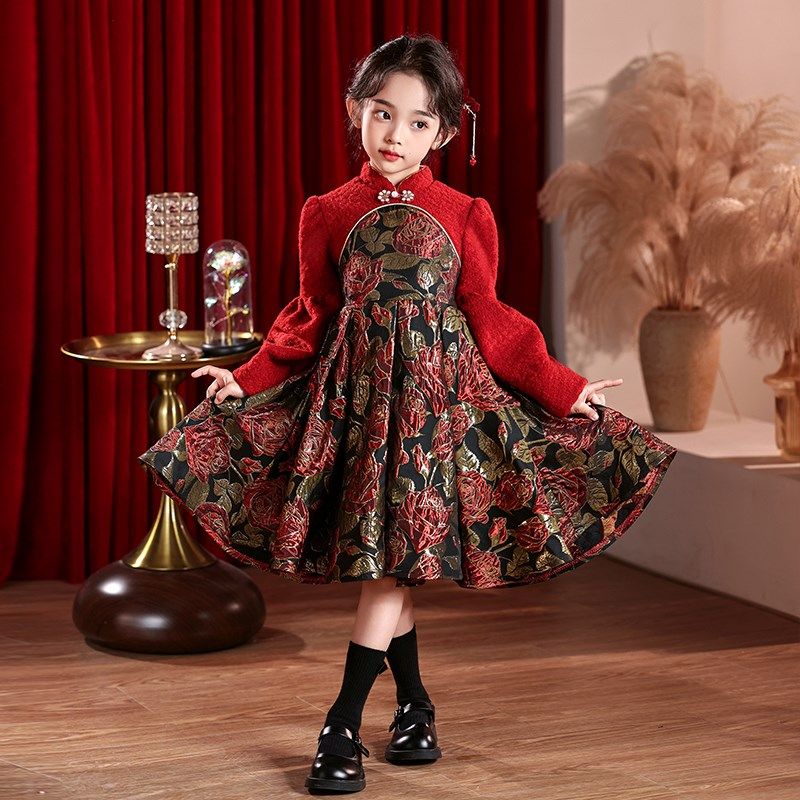 公主裙女童2025新款秋冬儿童连衣裙汉服冬季裙子过新年拜年服冬装