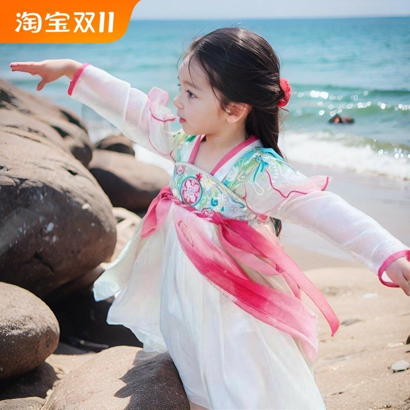 女童汉服连衣裙2024新款儿童古风超仙襦裙小女孩唐朝公主旅拍摄影