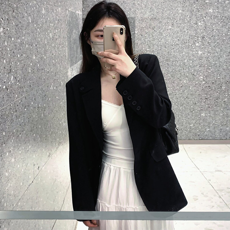 黑色西装外套女韩版宽松2024年春秋新款小个子高级感炸街休闲西服