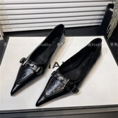 软底尖头浅口单鞋 女2025年新款 平底鞋 法式 一脚蹬舒适低跟小皮鞋 女