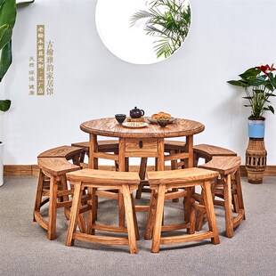 家用小户型餐桌简约现代实木折叠圆桌省空J间新中式6人8人桌椅组