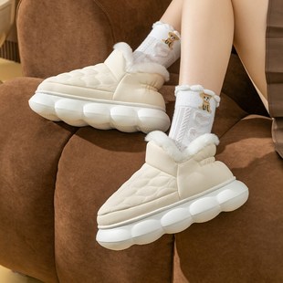 吹雪棉拖鞋女冬季pu皮质月子鞋全包型I防水可外穿保暖踩屎感雪地