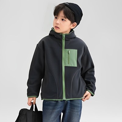 儿童摇粒绒外套男女童冬季保暖内搭开衫男大童运动连帽上衣亲子款