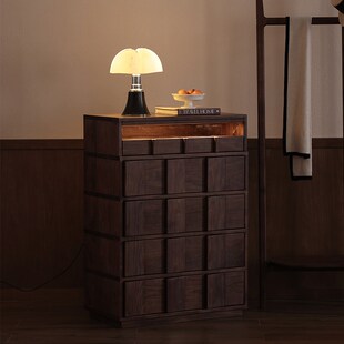 渡口木作 五斗柜黑胡桃木v北欧全实木复古抽屉收纳柜储物边柜