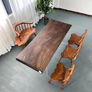 南美胡桃木大板桌茶桌茶台 实木原木餐桌榆木办公桌书桌轻奢高端