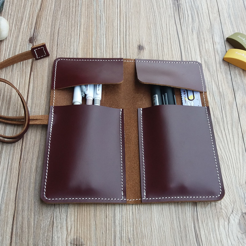 文艺大容量真皮笔袋简约头层牛皮笔帘钢笔套手工彩色铅笔学生收纳