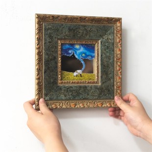 法式 饰画客厅复古小众艺术卧室玄关柜摆画创意镜子挂画 中古镜面装