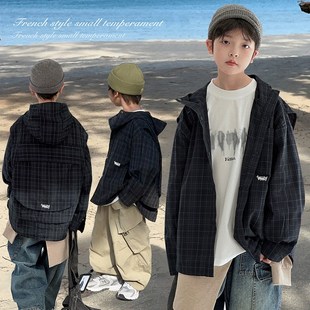 【少年感】源源家童装2025新款儿童连帽外套男童格子上衣春款洋气