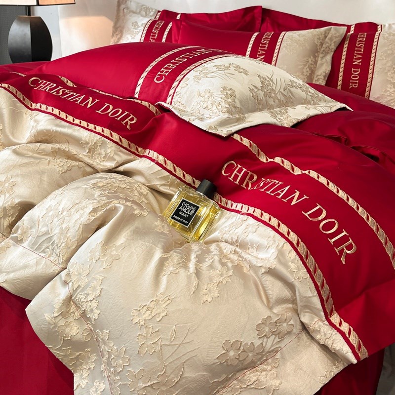 高档陪嫁结婚四件套大红色新婚床单被套纯棉婚庆床上用品婚房喜被