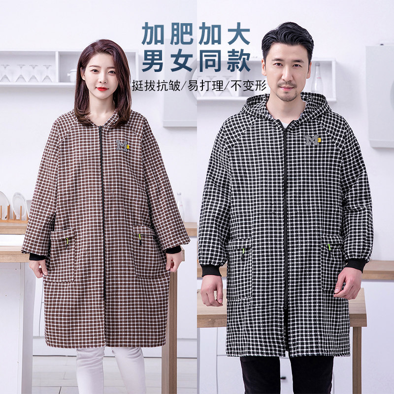 韩版纯棉长袖g连帽罩衣女家用厨房做饭有袖围裙上班时尚工作服秋