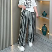 水墨画高腰阔腿裤 宽松垂感直筒休闲长裤 女大码 春夏2025年胖mm新款