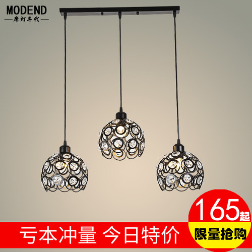 美式饭厅吊灯f三头现代简约创意个性餐桌饭厅阳台吧台北欧水晶灯