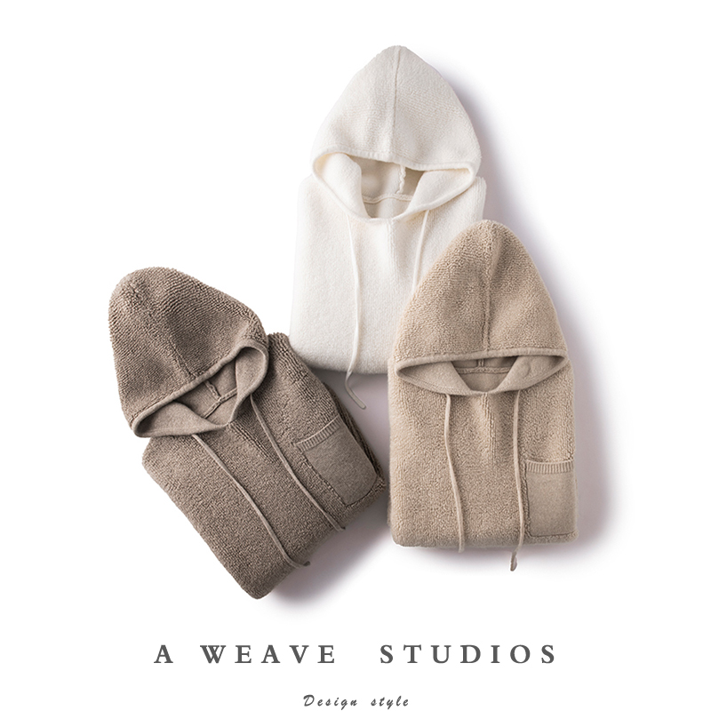 实力重磅货!软萌圈圈绒加厚羊绒帽衫女羊绒衫连帽卫衣纯羊绒毛衣