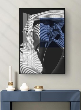 客厅餐厅抽象装饰画现代轻奢蓝色几何壁画民宿室内装修样板间挂画