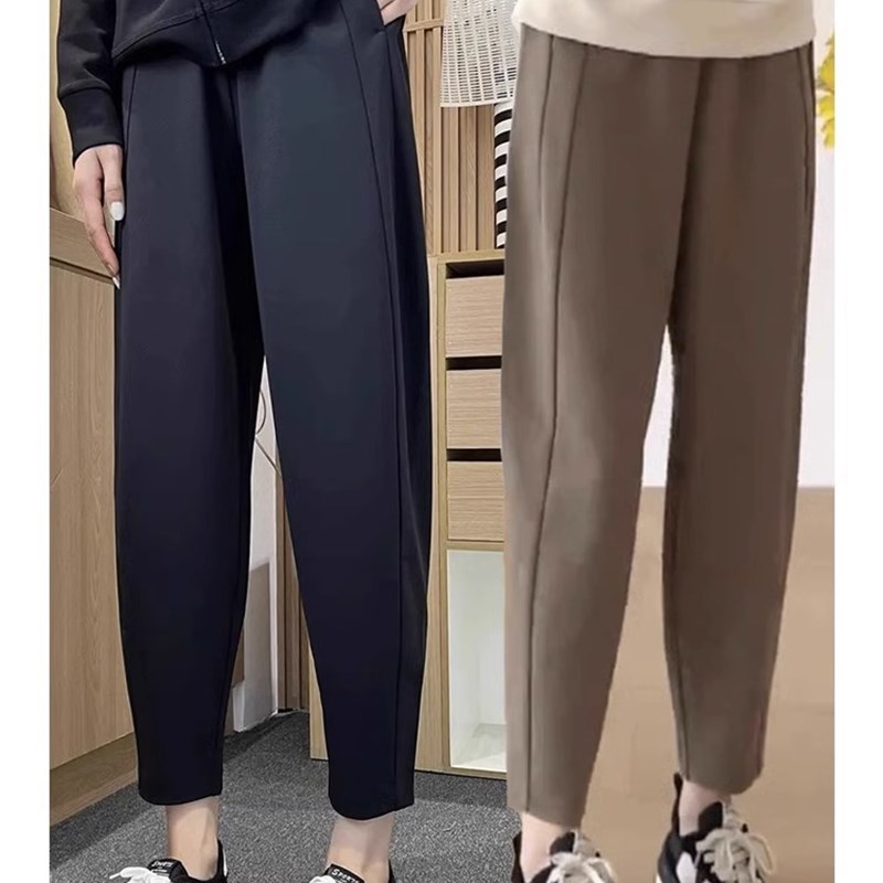 夏季新款黑色哈伦老爹裤女大码胖mm梨形身材显瘦高腰直筒休闲裤子