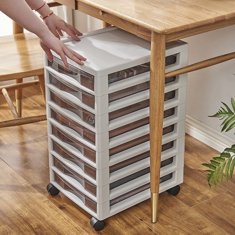 B4文件柜办公室抽屉收纳柜多层滑轮塑料组合桌面文件柜透明储物柜