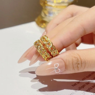 网红爆款钱多多铜钱戒指开口可调节轻奢高级感食指戒气质时尚招财