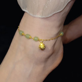 新中式 国风铃铛绿色串珠脚链轻奢高级感足链百搭防过敏设计感配饰