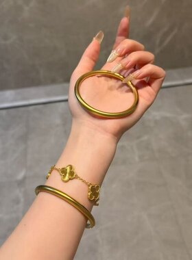 铜合金手镯 古法传承莲花手镯纯实心经典素圈镯子婚庆礼物手环