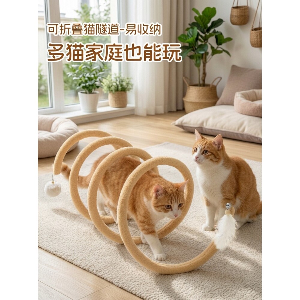 可折叠弹簧猫隧道猫咪玩具铃铛自嗨解闷神器幼猫消耗体力逗猫棒