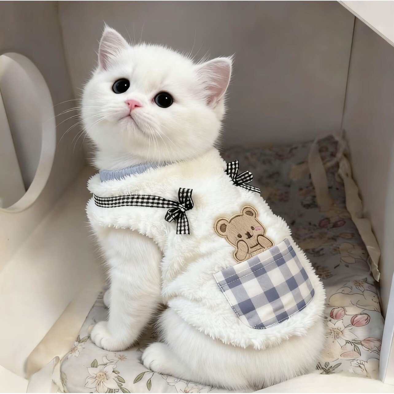 猫咪衣服秋冬天加绒背心宠物蓝猫英短幼猫狗狗保暖可爱加厚两脚衣